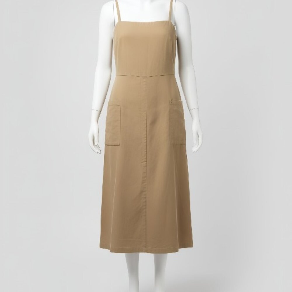 NWOT MNG Limited Edition Khaki Linen-Blend Back Tie Midi Dress Women’s 8 - Picture 7 of 15